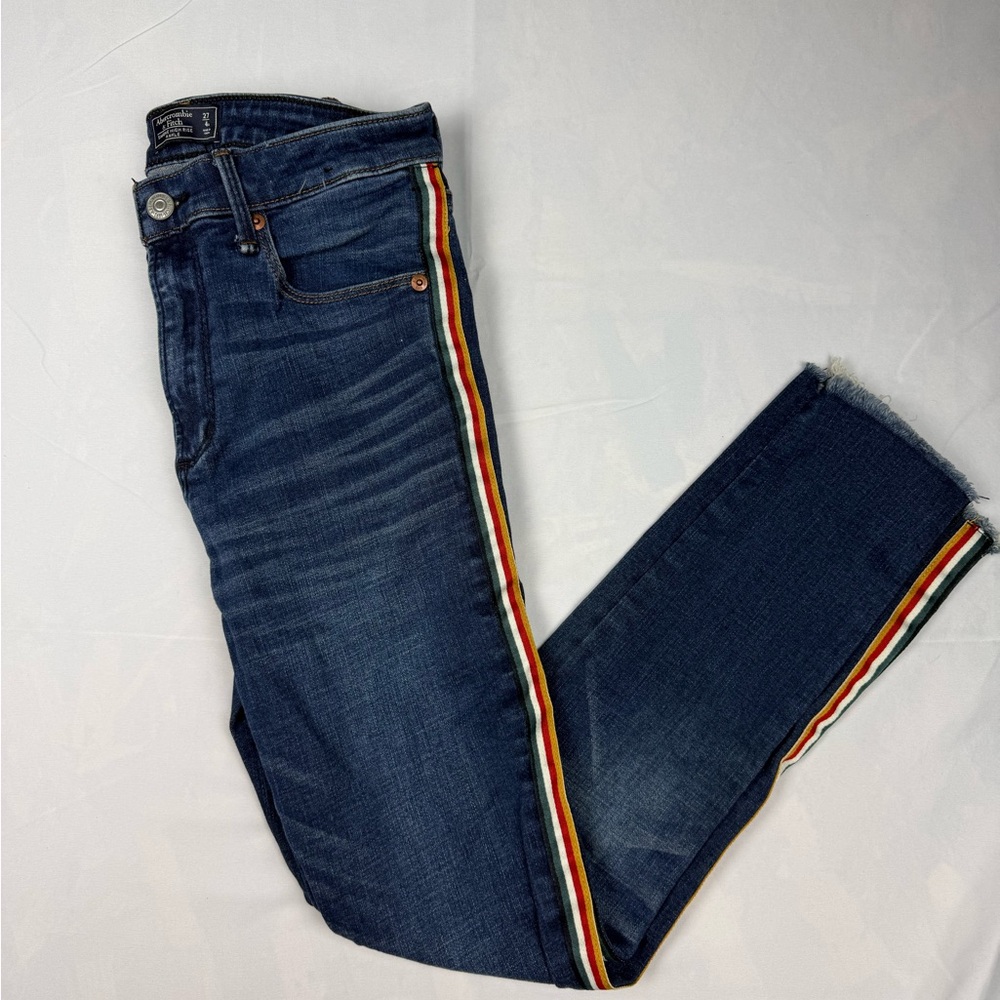 Abercrombie & Fitch Blue Jeans with‎ Rainbow Stripe